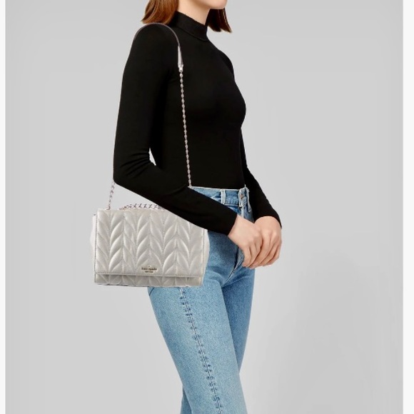 Like New Leather KATE SPADE Grey Silver Chain Handbag Crossbody Shoulder Bag - Picture 2 of 9